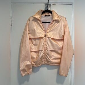 VTG 80s Duckster Sz:M Full Zip Peach Metallic Layered Windbreaker Hidden Hood